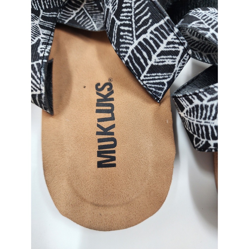 Muk Luks Womens Black White Leaf Print Elastic Strap Flat Sandals Size 8 - Picture 6 of 6